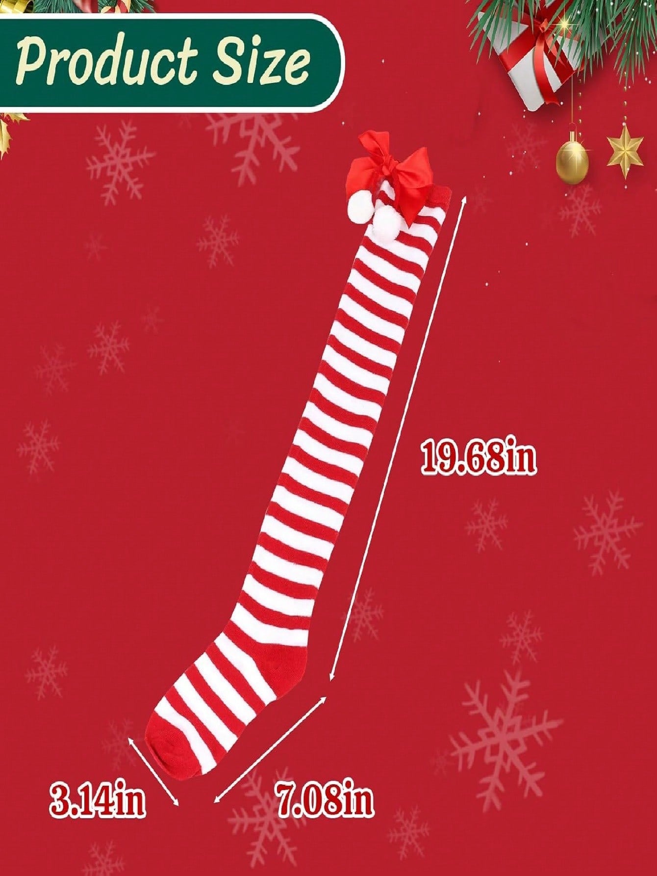 Christmas-Themed Knee-High Socks + Striped Thigh-Highs – Perfect For Women's Cosplay Parties
