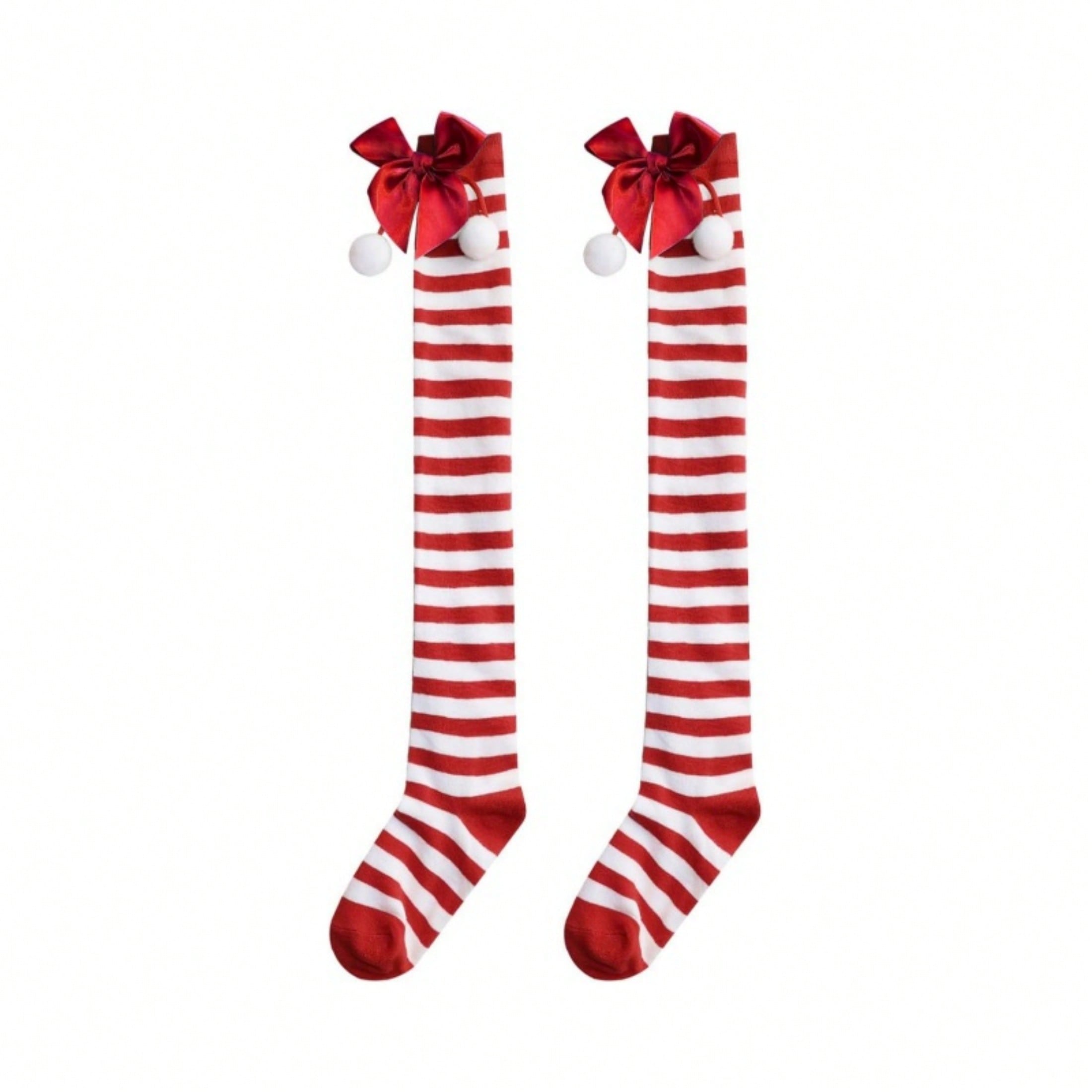 Christmas-Themed Knee-High Socks + Striped Thigh-Highs – Perfect For Women's Cosplay Parties