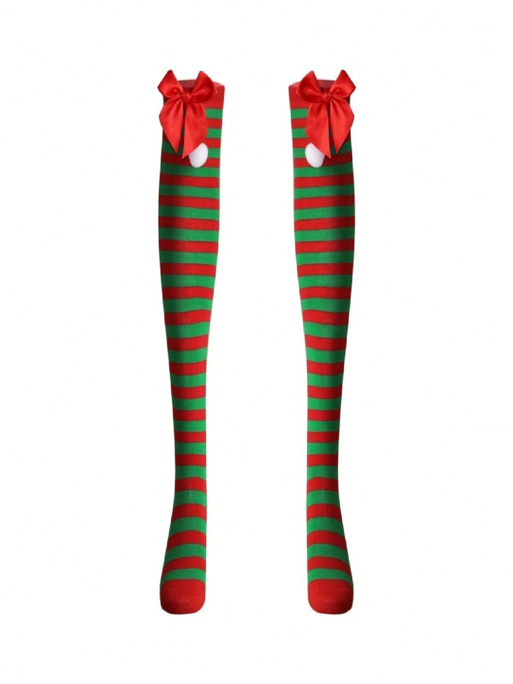Christmas-Themed Knee-High Socks + Striped Thigh-Highs – Perfect For Women's Cosplay Parties
