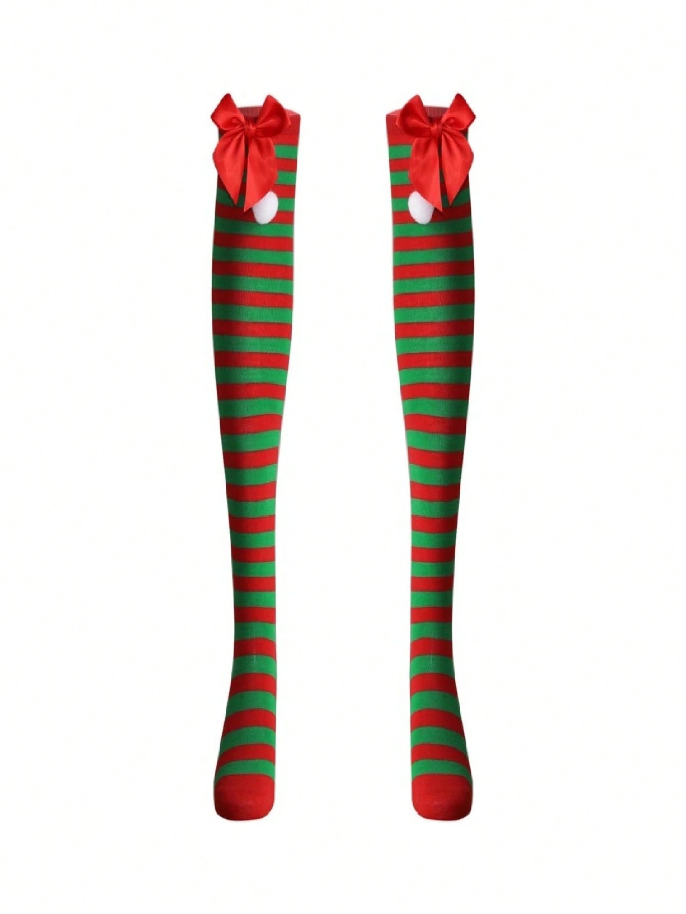 Christmas-Themed Knee-High Socks + Striped Thigh-Highs – Perfect For Women's Cosplay Parties