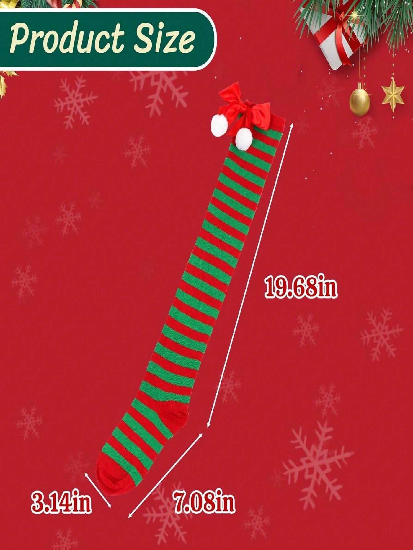 Christmas-Themed Knee-High Socks + Striped Thigh-Highs – Perfect For Women's Cosplay Parties