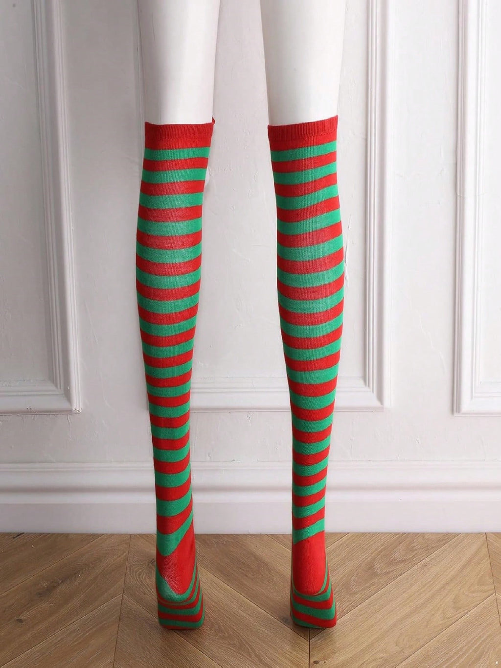 Christmas-Themed Knee-High Socks + Striped Thigh-Highs – Perfect For Women's Cosplay Parties