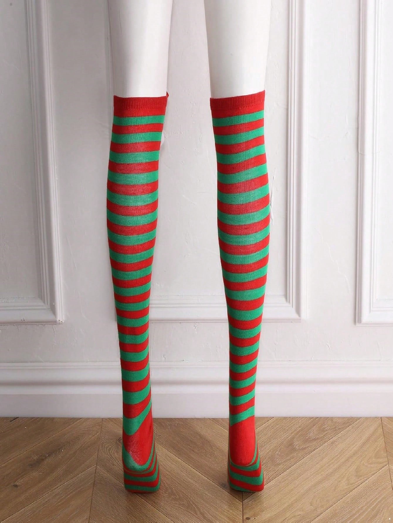 Christmas-Themed Knee-High Socks + Striped Thigh-Highs – Perfect For Women's Cosplay Parties