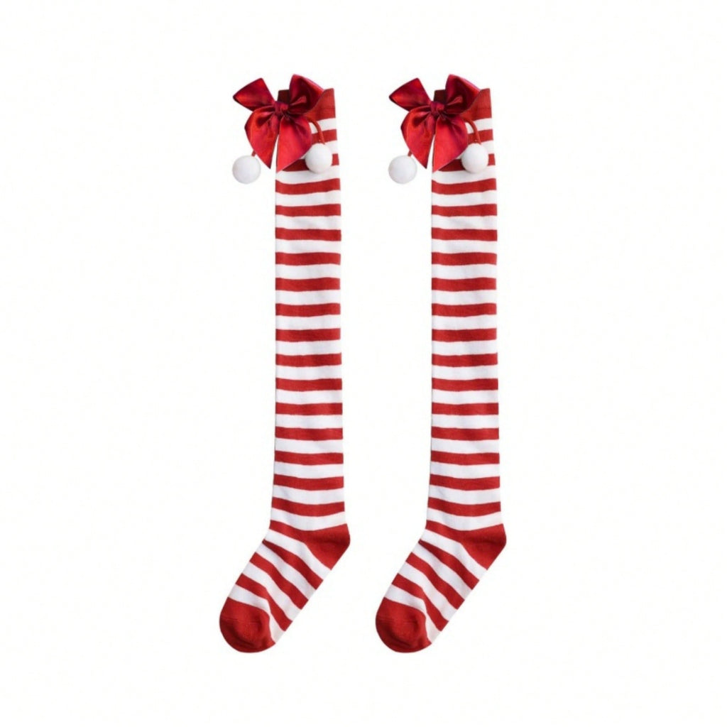 Christmas-Themed Knee-High Socks + Striped Thigh-Highs – Perfect For Women's Cosplay Parties
