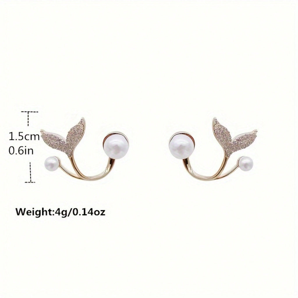 Women's Gold Alloy Mermaid Tail Studs – Crystal-Inlaid, Elegant For Daily/Formal Wear, All-Season Mermaid Gift, Minimalist, Crystal Details, Stylish Exquisite Earrings