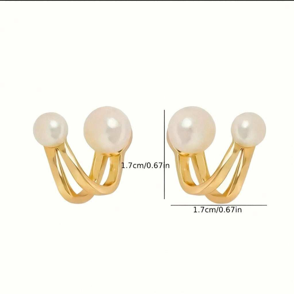 Elegant White Freshwater Pearl Earrings – Women's, Minimalist French Fashion Design, Sparkling, Perfect For Valentine's Day, Parties & Daily Wear, All-Year Applicable; Exquisite Studs, Premium Metal Craftsmanship, Unique Style, Durable Material, Fashion A