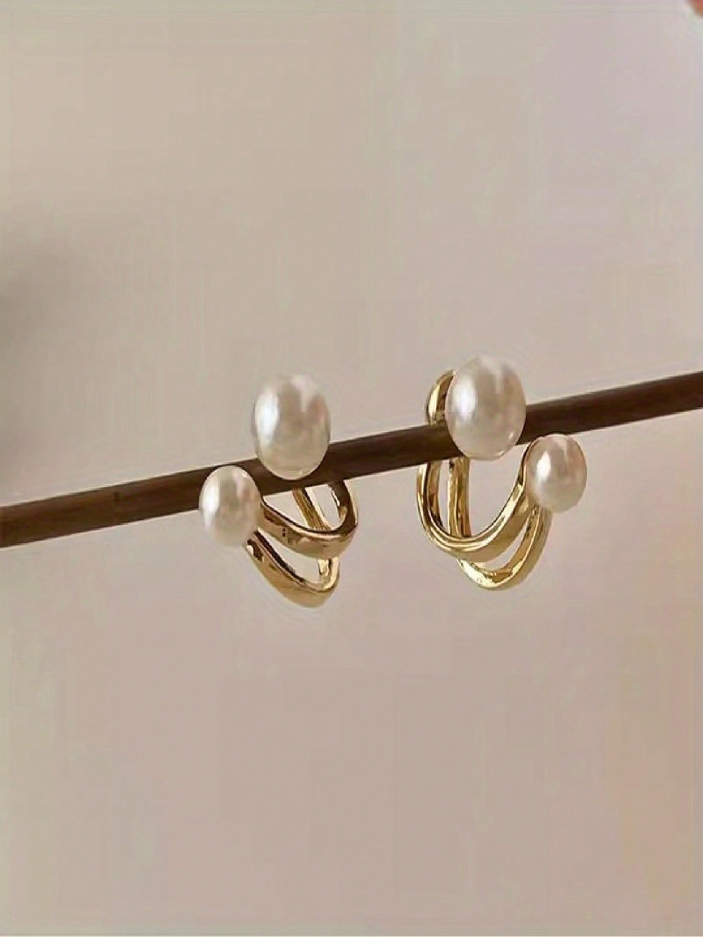 Elegant White Freshwater Pearl Earrings – Women's, Minimalist French Fashion Design, Sparkling, Perfect For Valentine's Day, Parties & Daily Wear, All-Year Applicable; Exquisite Studs, Premium Metal Craftsmanship, Unique Style, Durable Material, Fashion A
