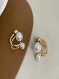 Elegant White Freshwater Pearl Earrings – Women's, Minimalist French Fashion Design, Sparkling, Perfect For Valentine's Day, Parties & Daily Wear, All-Year Applicable; Exquisite Studs, Premium Metal Craftsmanship, Unique Style, Durable Material, Fashion A