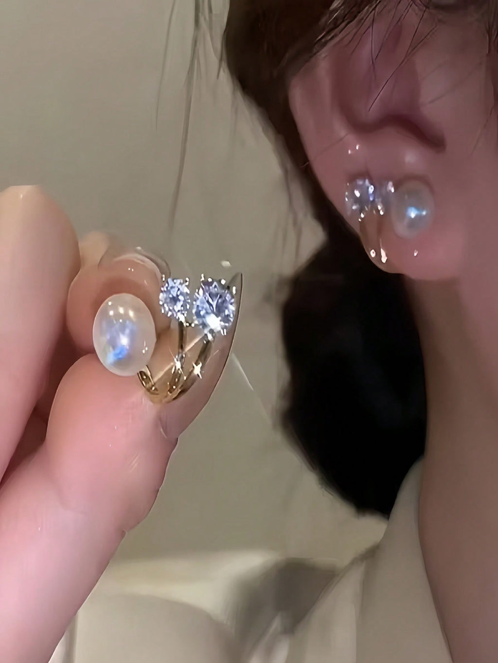 Women's Elegant Faux Pearl & Rhinestone Studs – Stylish Minimalist Design, Great Gift, Suitable For Daily Wear Or Vacation, Light Luxury, Niche, High-End, Inverted Faux Pearl Earrings