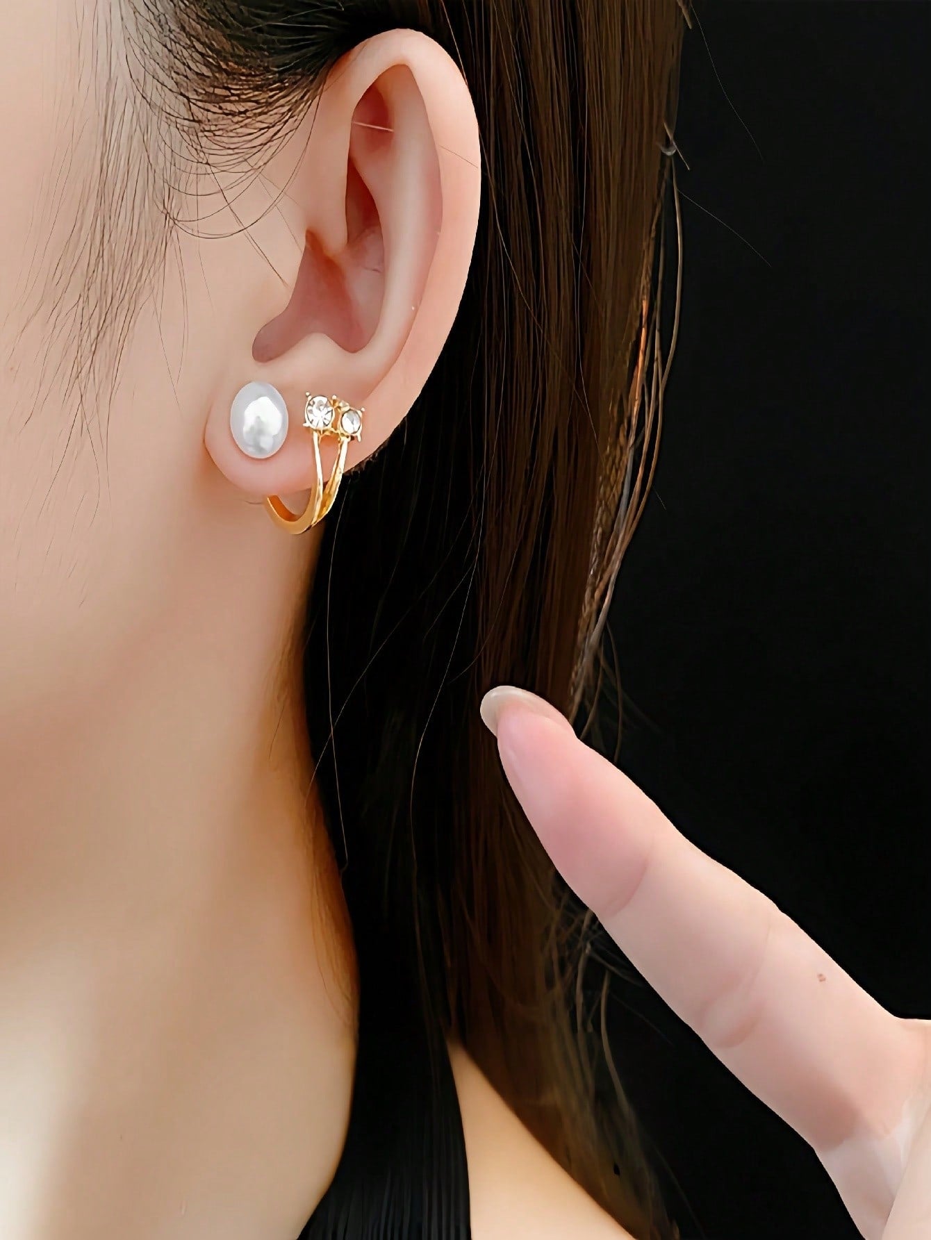 Women's Elegant Faux Pearl & Rhinestone Studs – Stylish Minimalist Design, Great Gift, Suitable For Daily Wear Or Vacation, Light Luxury, Niche, High-End, Inverted Faux Pearl Earrings