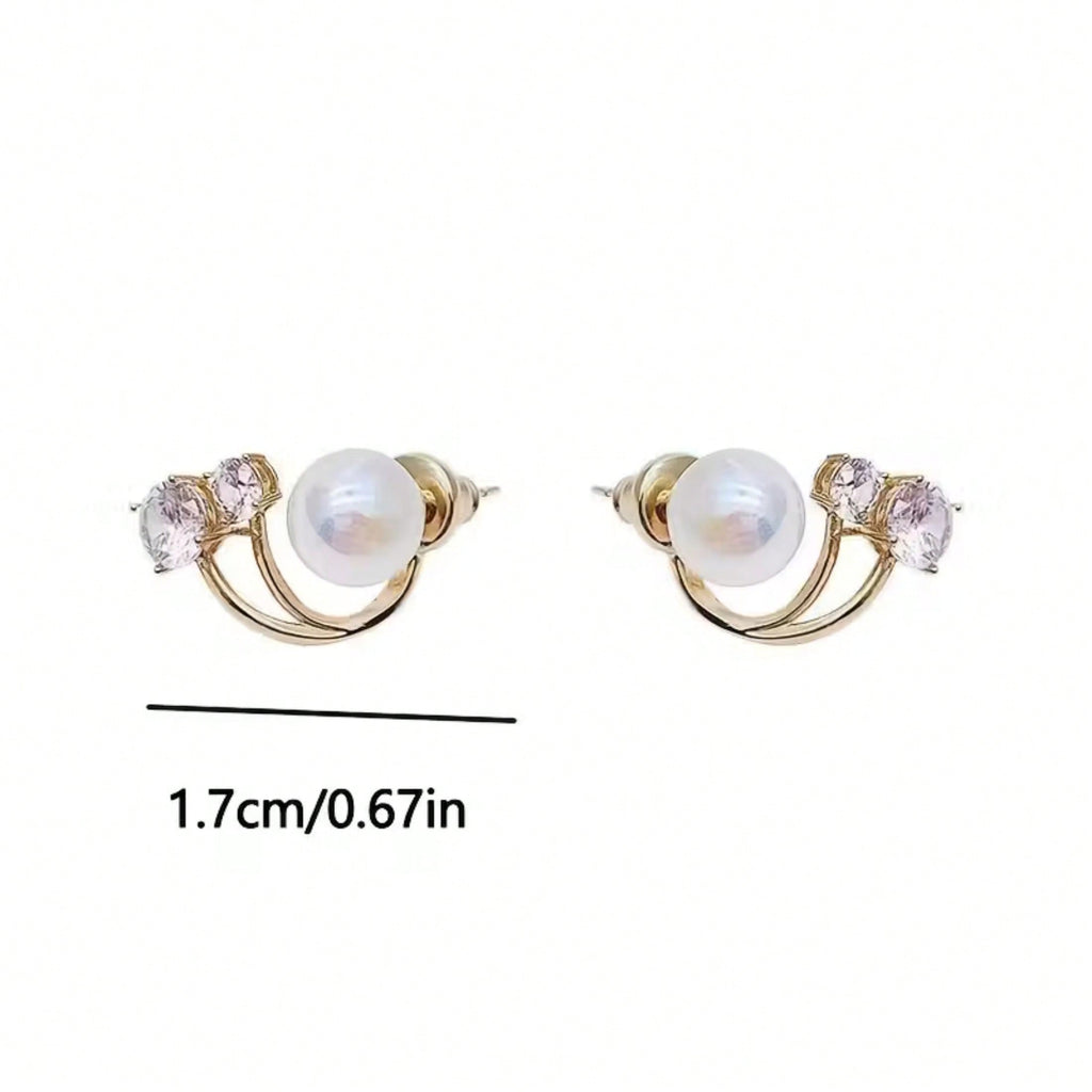 Women's Elegant Faux Pearl & Rhinestone Studs – Stylish Minimalist Design, Great Gift, Suitable For Daily Wear Or Vacation, Light Luxury, Niche, High-End, Inverted Faux Pearl Earrings