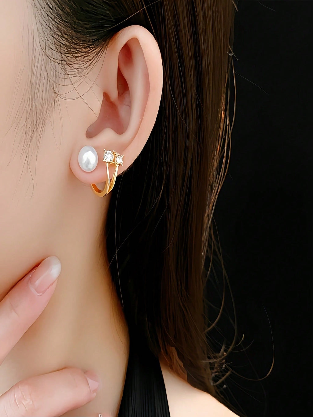 Women's Elegant Faux Pearl & Rhinestone Studs – Stylish Minimalist Design, Great Gift, Suitable For Daily Wear Or Vacation, Light Luxury, Niche, High-End, Inverted Faux Pearl Earrings