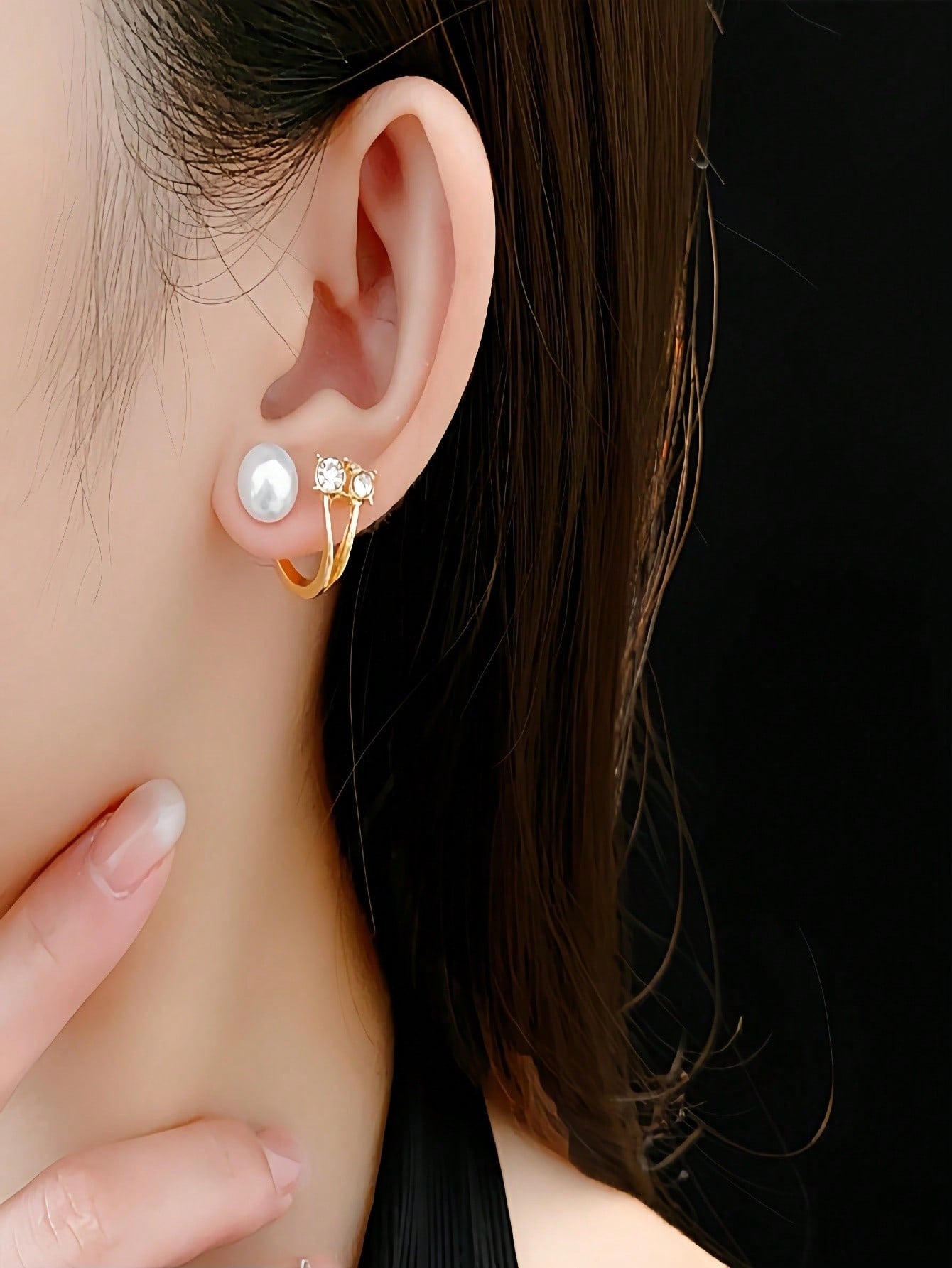 Women's Elegant Faux Pearl & Rhinestone Studs – Stylish Minimalist Design, Great Gift, Suitable For Daily Wear Or Vacation, Light Luxury, Niche, High-End, Inverted Faux Pearl Earrings