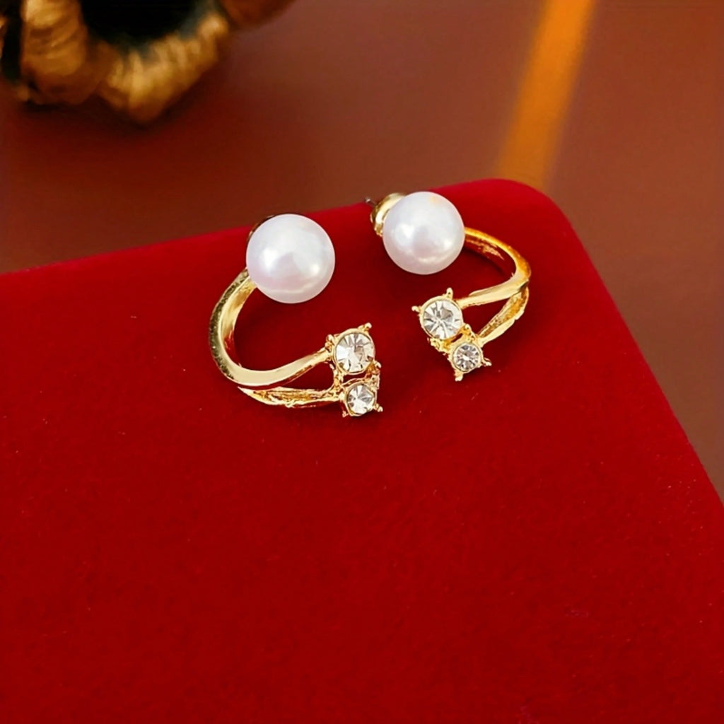 Women's Elegant Faux Pearl & Rhinestone Studs – Stylish Minimalist Design, Great Gift, Suitable For Daily Wear Or Vacation, Light Luxury, Niche, High-End, Inverted Faux Pearl Earrings