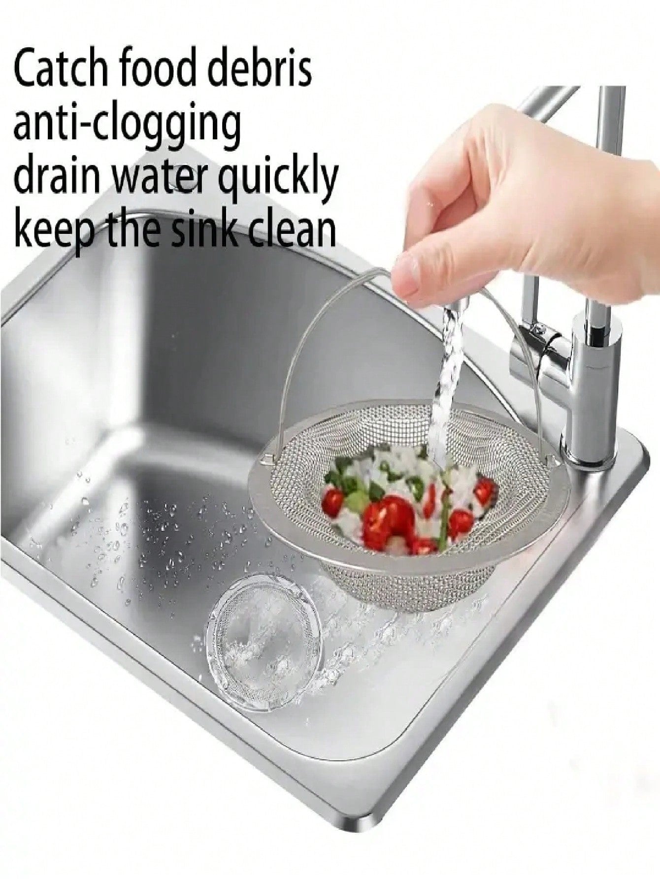 1PC Stainless Steel Kitchen Sink Filter, Sink Drainage Filter Basket, Large Size 4.3-Inch Diameter, Suitable For Most Household/Commercial Sinks, Fine Pore Encrypted Food Residue Collector, Easy To Take And Wash, Vegetable Basin Sink, Anti Clogging Artifa