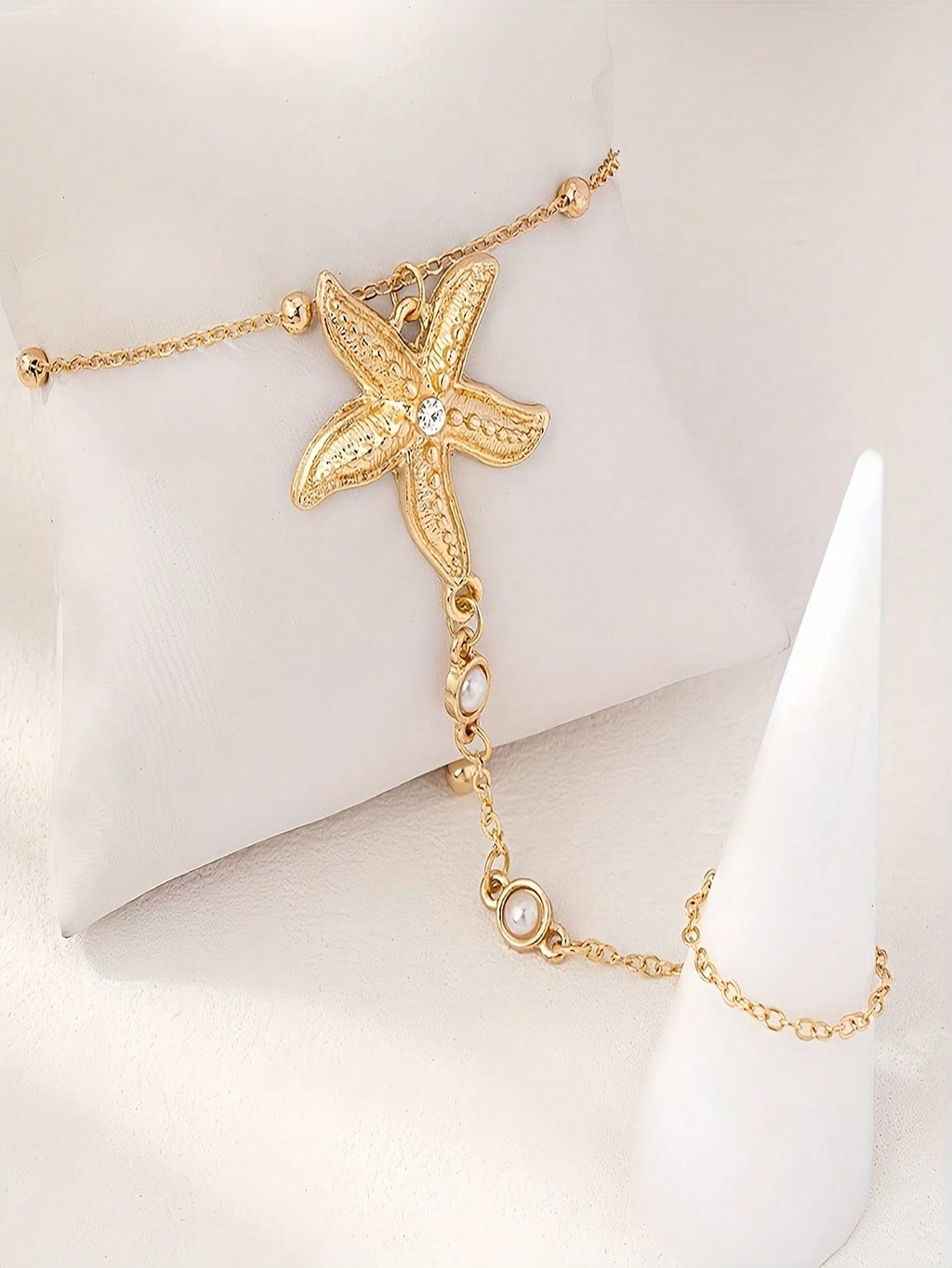 1 Piece Of Women's Elegant Starfish & Gold Marine Animal Charm Bracelet - Adjustable Linked Bead Design, Durable Ocean-Themed Jewelry, Suitable For Holidays, Beach Parties, Casual Looks, Year-Round Multipurpose Accessories