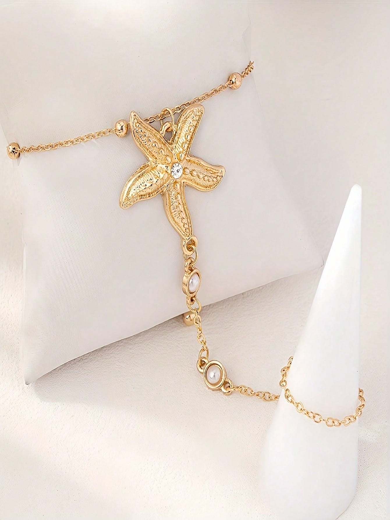 1 Piece Of Women's Elegant Starfish & Gold Marine Animal Charm Bracelet - Adjustable Linked Bead Design, Durable Ocean-Themed Jewelry, Suitable For Holidays, Beach Parties, Casual Looks, Year-Round Multipurpose Accessories