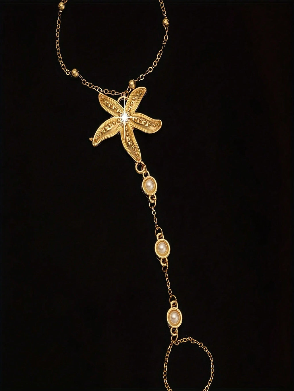 1 Piece Of Women's Elegant Starfish & Gold Marine Animal Charm Bracelet - Adjustable Linked Bead Design, Durable Ocean-Themed Jewelry, Suitable For Holidays, Beach Parties, Casual Looks, Year-Round Multipurpose Accessories