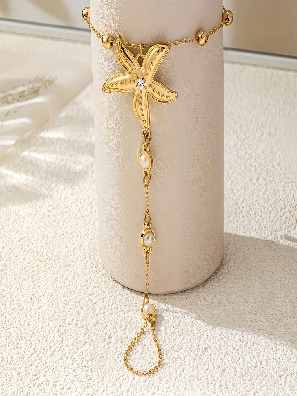 1 Piece Of Women's Elegant Starfish & Gold Marine Animal Charm Bracelet - Adjustable Linked Bead Design, Durable Ocean-Themed Jewelry, Suitable For Holidays, Beach Parties, Casual Looks, Year-Round Multipurpose Accessories