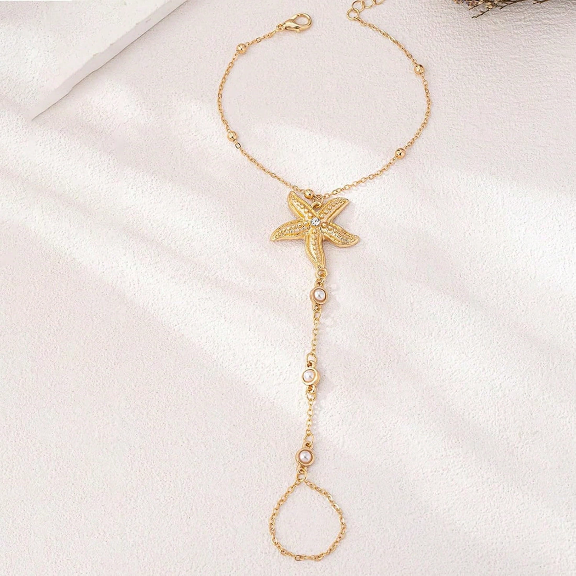 1 Piece Of Women's Elegant Starfish & Gold Marine Animal Charm Bracelet - Adjustable Linked Bead Design, Durable Ocean-Themed Jewelry, Suitable For Holidays, Beach Parties, Casual Looks, Year-Round Multipurpose Accessories