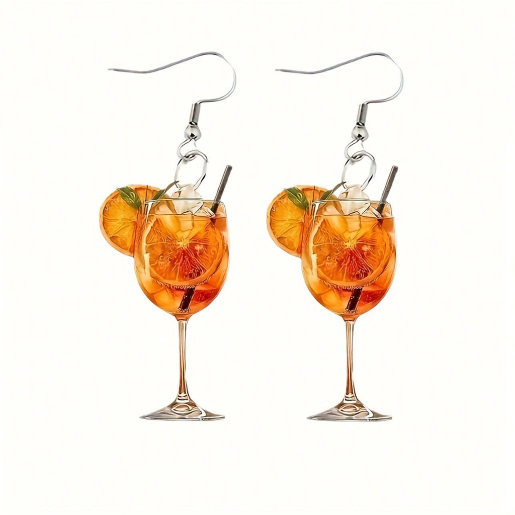 1 Pair Of 2D Plane Acrylic Juice Wine Glass Pendant Earrings, Women's Casual & Versatile Earrings – Fashion-Forward Design For Travel, Outdoor Trips & Parties, Suitable For Valentine's Day, Anniversary, Birthday Presents & Daily Use