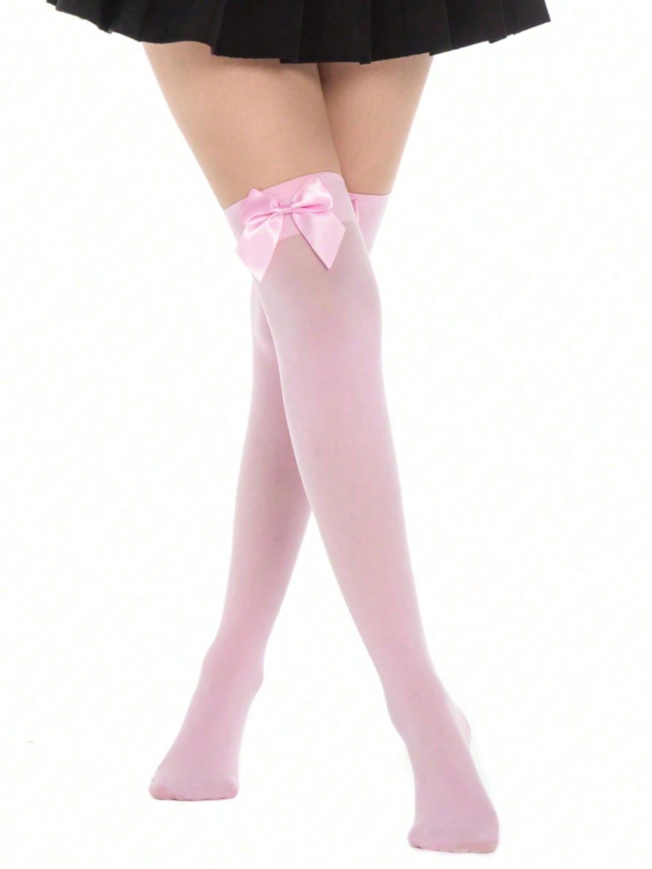 1Pair Sexy Thin Bowknot Knee High Silk Stockings - Bow Adorned Over-Knee Hosiery, Flexible Socks For Women, Great For Christmas Party Decor, Stage Performances, Cosplay, Events & Parties, Y2K (Bowknot Socks In The Same Color Series)