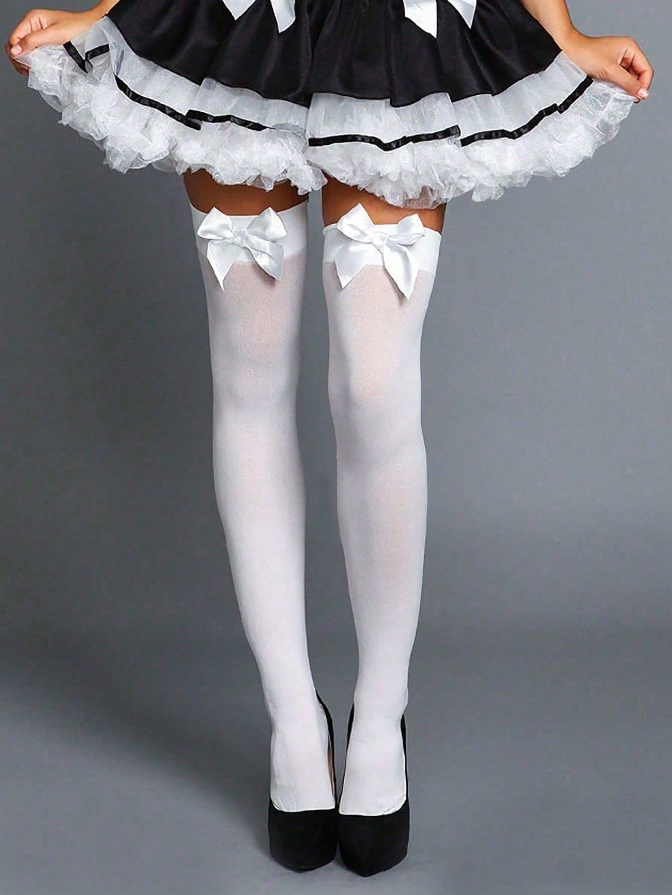 1Pair Sexy Thin Bowknot Knee High Silk Stockings - Bow Adorned Over-Knee Hosiery, Flexible Socks For Women, Great For Christmas Party Decor, Stage Performances, Cosplay, Events & Parties, Y2K (Bowknot Socks In The Same Color Series)