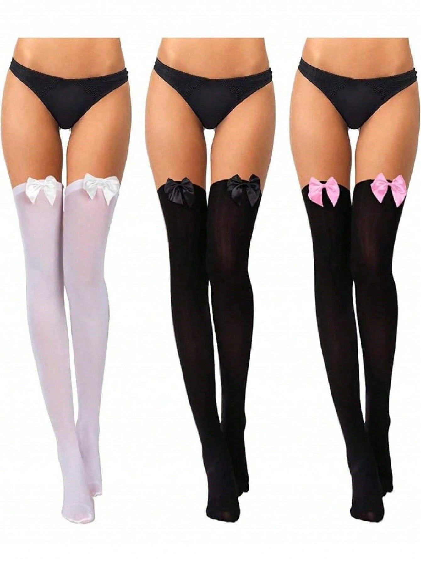 1Pair Sexy Thin Bowknot Knee High Silk Stockings - Bow Adorned Over-Knee Hosiery, Flexible Socks For Women, Great For Christmas Party Decor, Stage Performances, Cosplay, Events & Parties, Y2K (Bowknot Socks In The Same Color Series)