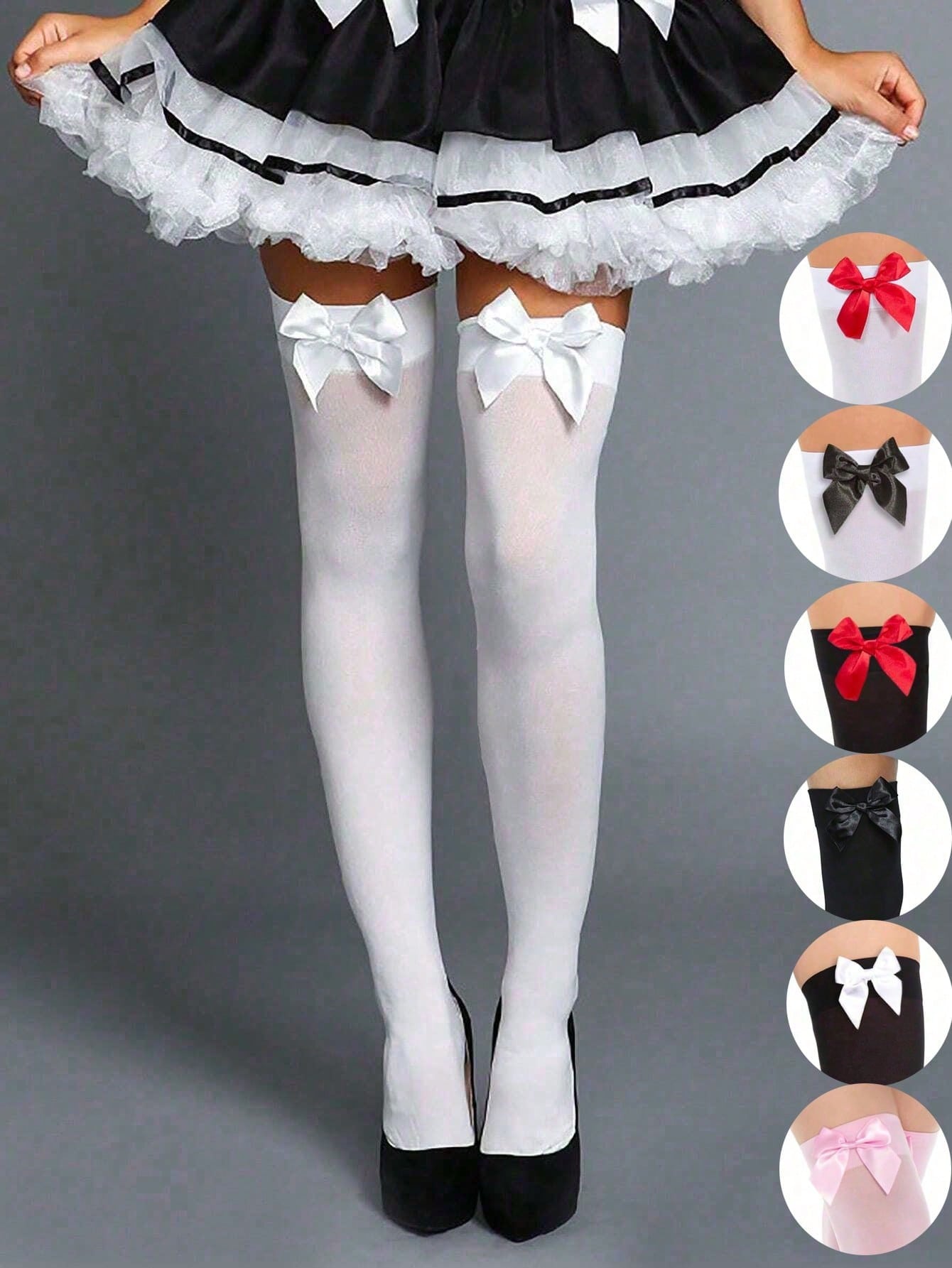 1Pair Sexy Thin Bowknot Knee High Silk Stockings - Bow Adorned Over-Knee Hosiery, Flexible Socks For Women, Great For Christmas Party Decor, Stage Performances, Cosplay, Events & Parties, Y2K (Bowknot Socks In The Same Color Series)