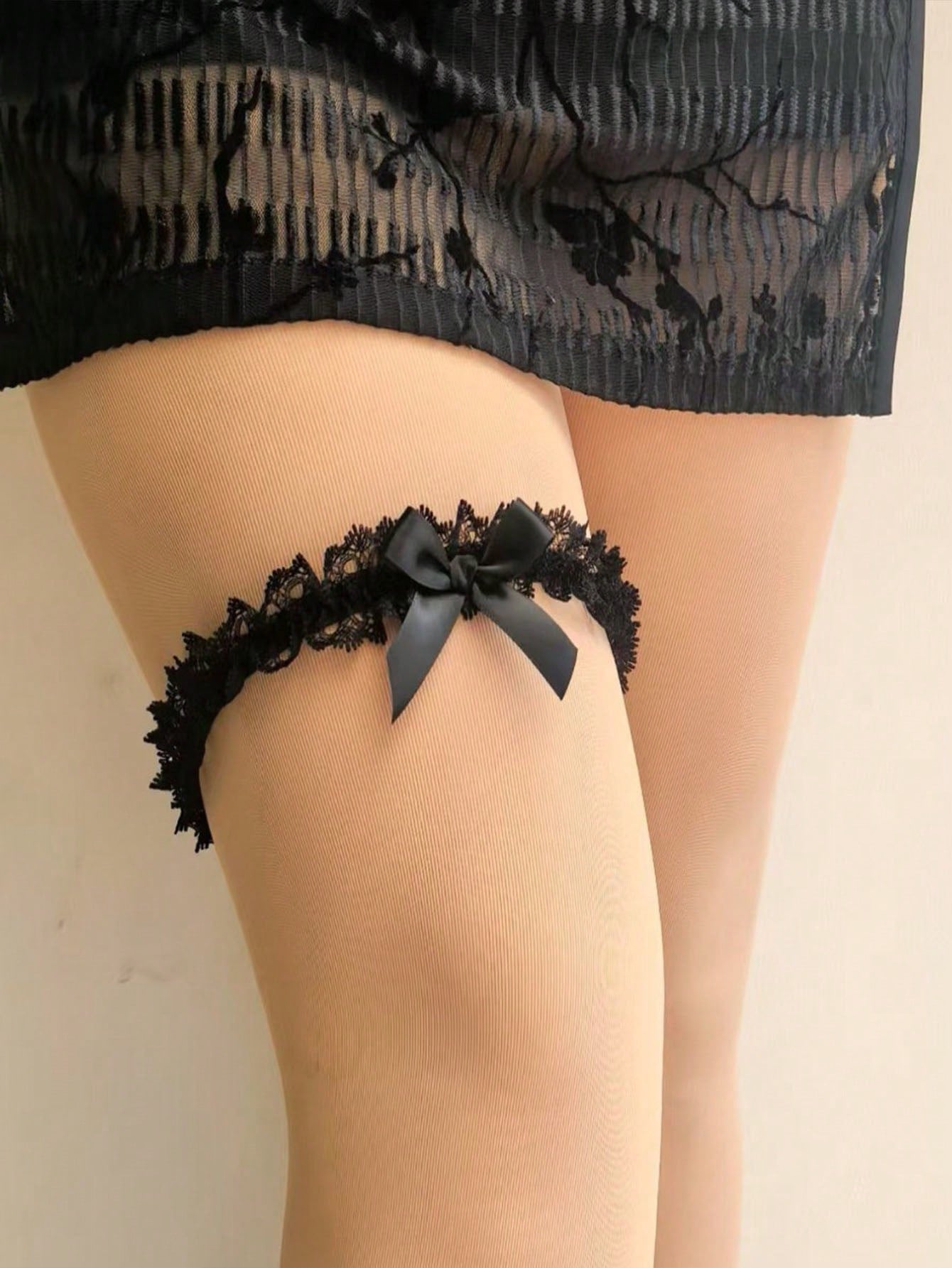1pc Women's Elegant Lace Bowknot Chain Garter Belt - High Elastic Adjustable Thigh Straps, Suitable For Parties, Casual Outfits As Daily Accessory - Comfortable & Durable (Hand Wash) Novel Clothing Accessory