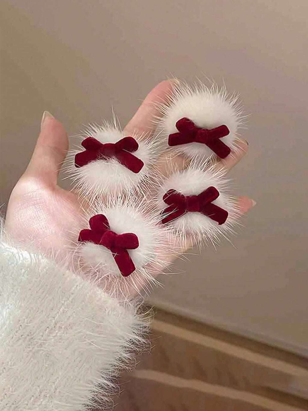 Elegant Red Bow Hair Clip - Christmas Plush Hair Decoration, Featuring Red Bow, Soft Plush Hair Clip, Ideal For Christmas, New Year, Festival Hair Accessories, Long-Lasting Hair Clip