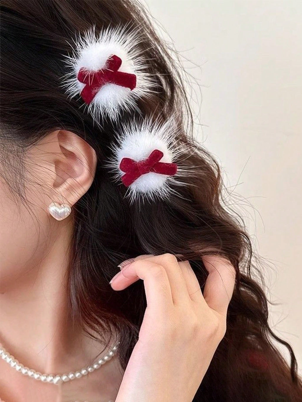 Elegant Red Bow Hair Clip - Christmas Plush Hair Decoration, Featuring Red Bow, Soft Plush Hair Clip, Ideal For Christmas, New Year, Festival Hair Accessories, Long-Lasting Hair Clip