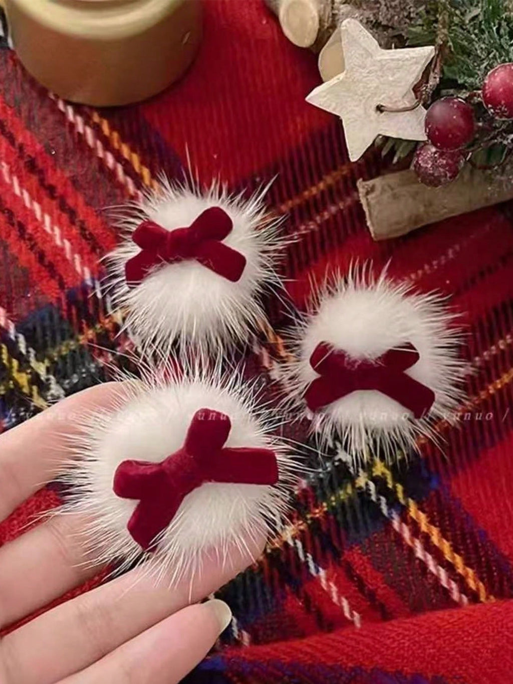 Elegant Red Bow Hair Clip - Christmas Plush Hair Decoration, Featuring Red Bow, Soft Plush Hair Clip, Ideal For Christmas, New Year, Festival Hair Accessories, Long-Lasting Hair Clip