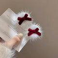 Elegant Red Bow Hair Clip - Christmas Plush Hair Decoration, Featuring Red Bow, Soft Plush Hair Clip, Ideal For Christmas, New Year, Festival Hair Accessories, Long-Lasting Hair Clip