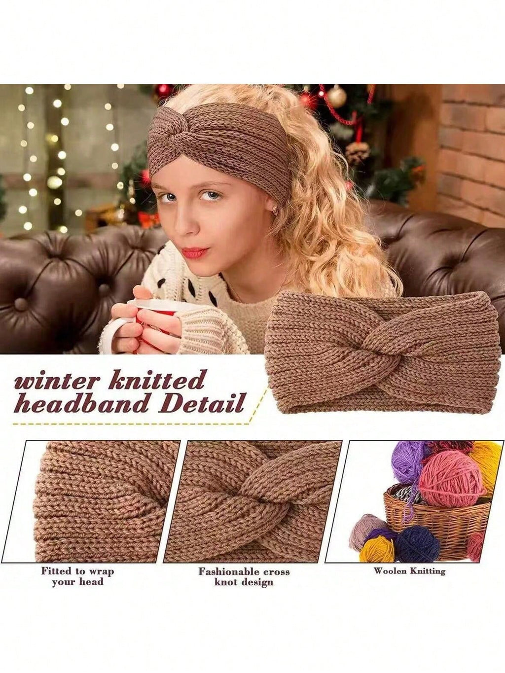 Knitted Warm And Soft Headband (Wool) For Women, Sports Wool Cross Headband, Sweet & Versatile Wide-Brimmed Headdress For Women