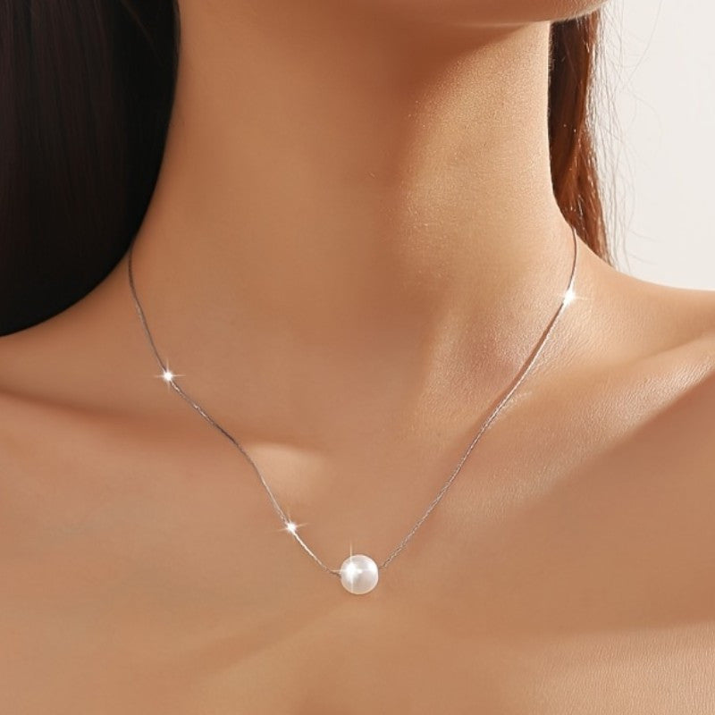 Exquisite-Clasp Pearl Beaded Necklace – Adjustable Length with Minimalist Pearl Pendant, Perfect Bridesmaid & Wedding Day Jewelry