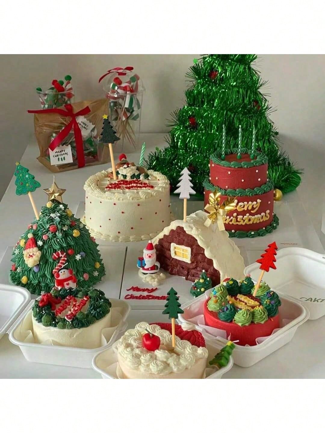 50Pcs 5in Christmas Tree Cocktail Picks 5 Kinds Bamboo Skewers For Fruit Food Appetizer Charcuterie Dessert Christmas Party