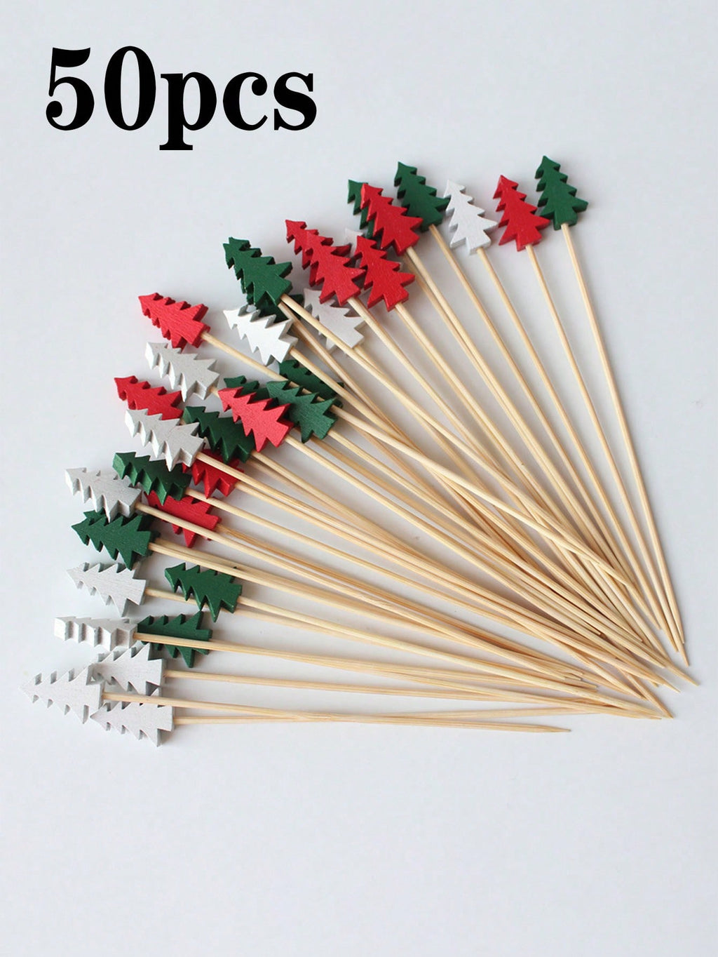 50Pcs 5in Christmas Tree Cocktail Picks 5 Kinds Bamboo Skewers For Fruit Food Appetizer Charcuterie Dessert Christmas Party