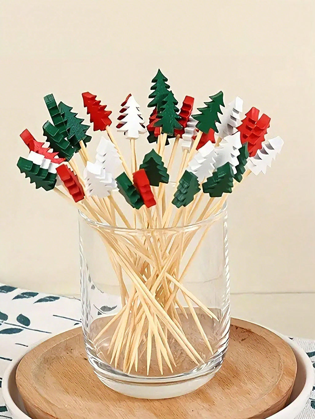 50Pcs 5in Christmas Tree Cocktail Picks 5 Kinds Bamboo Skewers For Fruit Food Appetizer Charcuterie Dessert Christmas Party