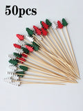 50Pcs 5in Christmas Tree Cocktail Picks 5 Kinds Bamboo Skewers For Fruit Food Appetizer Charcuterie Dessert Christmas Party