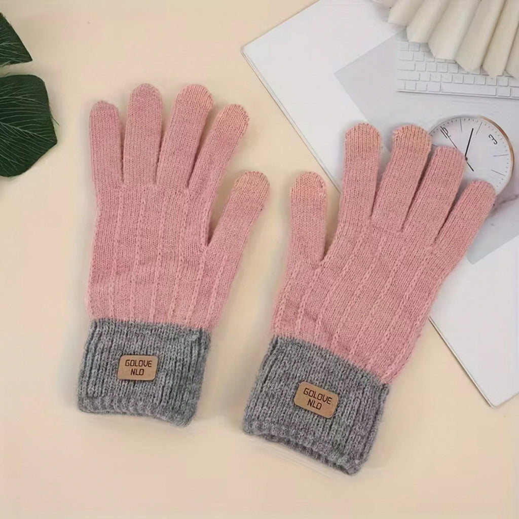 1pair Warm Knitted Adult Gloves With Touchscreen Capability, Minimalist Cute Outdoor Warm Gloves, Comfortable Gloves Fit For Cycling & Driving, Knitted Gloves For Using Mobile Phones, Dopamine Cute Adult Gloves