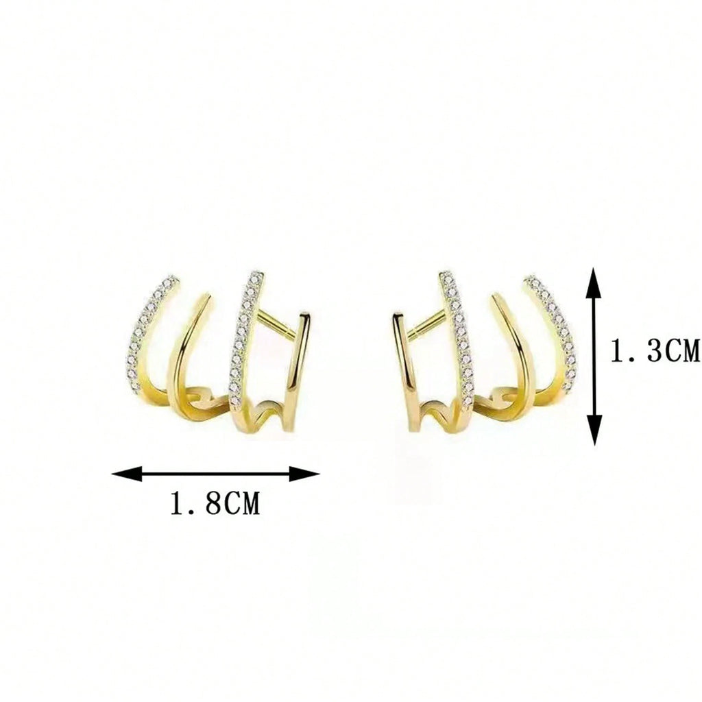 Women's Niche Design Four-Claw Ear Row Earrings, Simple High-End – Light Luxury Cold Style Internet Celebrity Studs