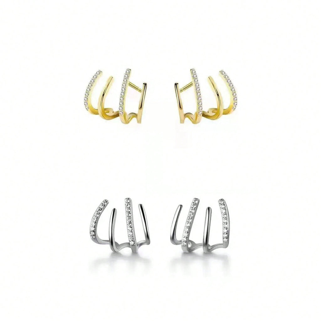 Women's Niche Design Four-Claw Ear Row Earrings, Simple High-End – Light Luxury Cold Style Internet Celebrity Studs