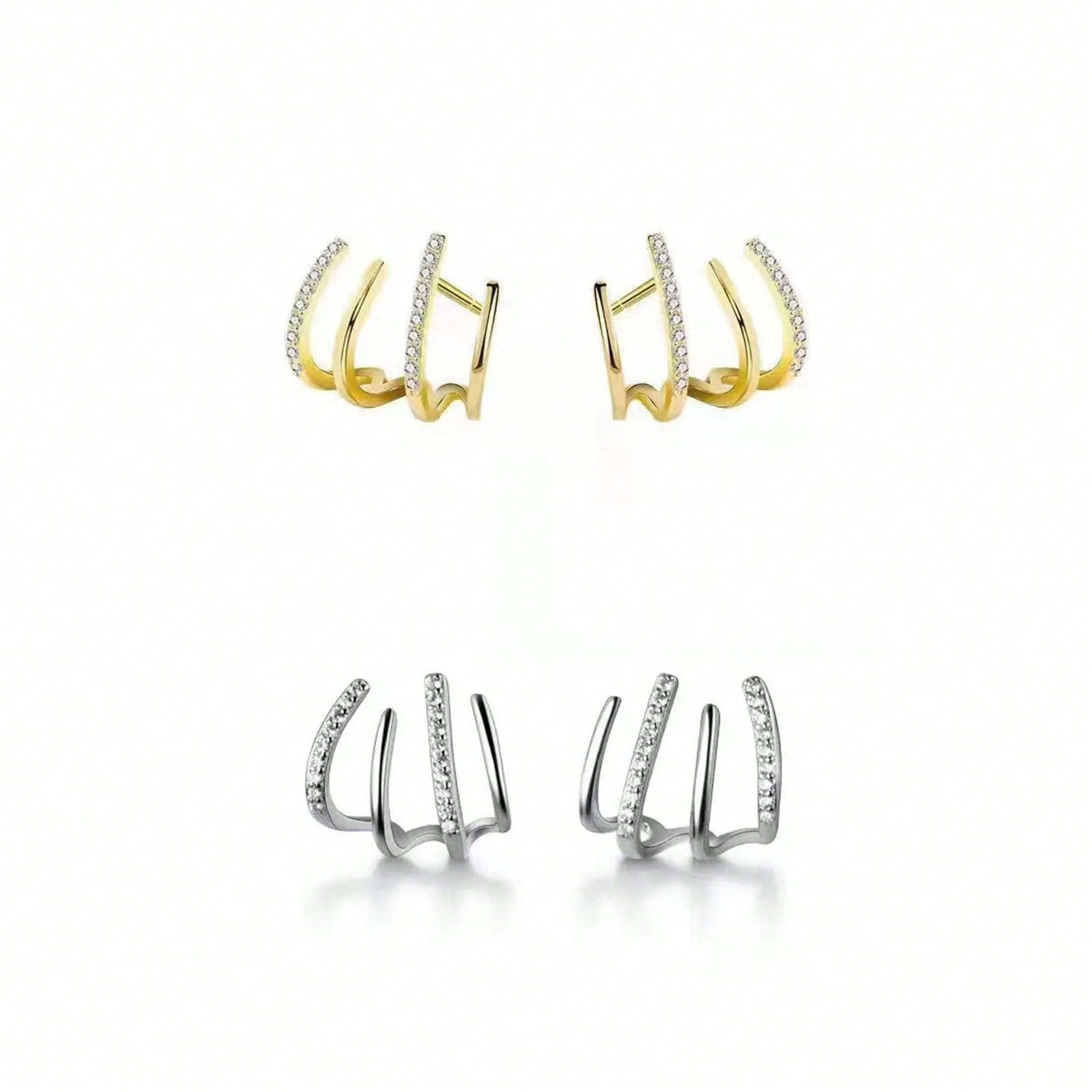 Women's Niche Design Four-Claw Ear Row Earrings, Simple High-End – Light Luxury Cold Style Internet Celebrity Studs