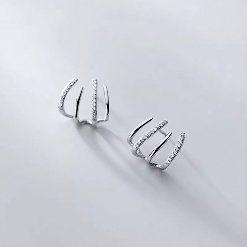 Women's Niche Design Four-Claw Ear Row Earrings, Simple High-End – Light Luxury Cold Style Internet Celebrity Studs