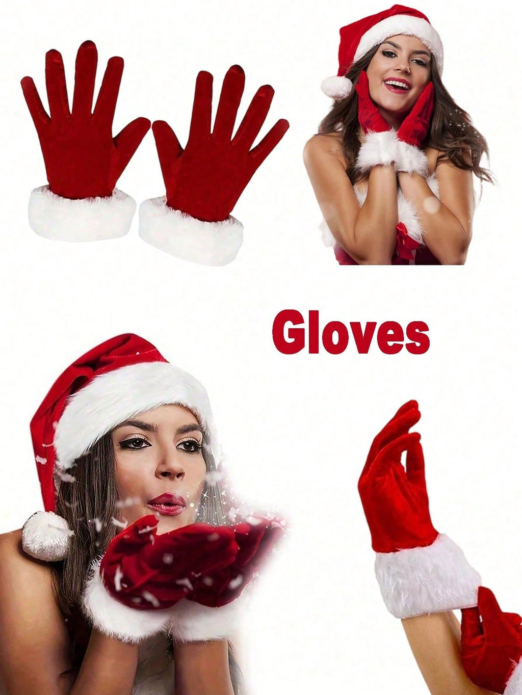 1 Pair Women's Short Velvet Christmas Gloves, White Fur Trim - Warm Holiday Party Gloves, Christmas Decorations & Home Gifts
