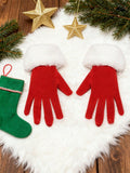 1 Pair Women's Short Velvet Christmas Gloves, White Fur Trim - Warm Holiday Party Gloves, Christmas Decorations & Home Gifts
