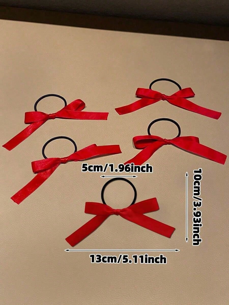 5pcs Women's Fashionable And Cute Red Bow Hair Ties, Perfect For Daily Ponytail Use, Women's Hair Accessories, Highly Recommended Gifts, Autumn Outfits, Ponytail Holders, Hair Elastics, Hair Rubber Bands, Scrunchies, Hair Rope