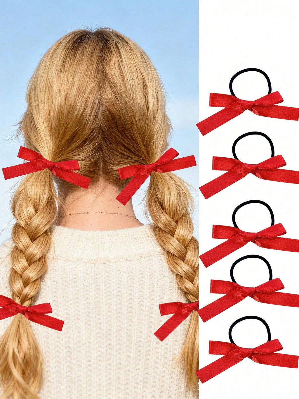 5pcs Women's Fashionable And Cute Red Bow Hair Ties, Perfect For Daily Ponytail Use, Women's Hair Accessories, Highly Recommended Gifts, Autumn Outfits, Ponytail Holders, Hair Elastics, Hair Rubber Bands, Scrunchies, Hair Rope