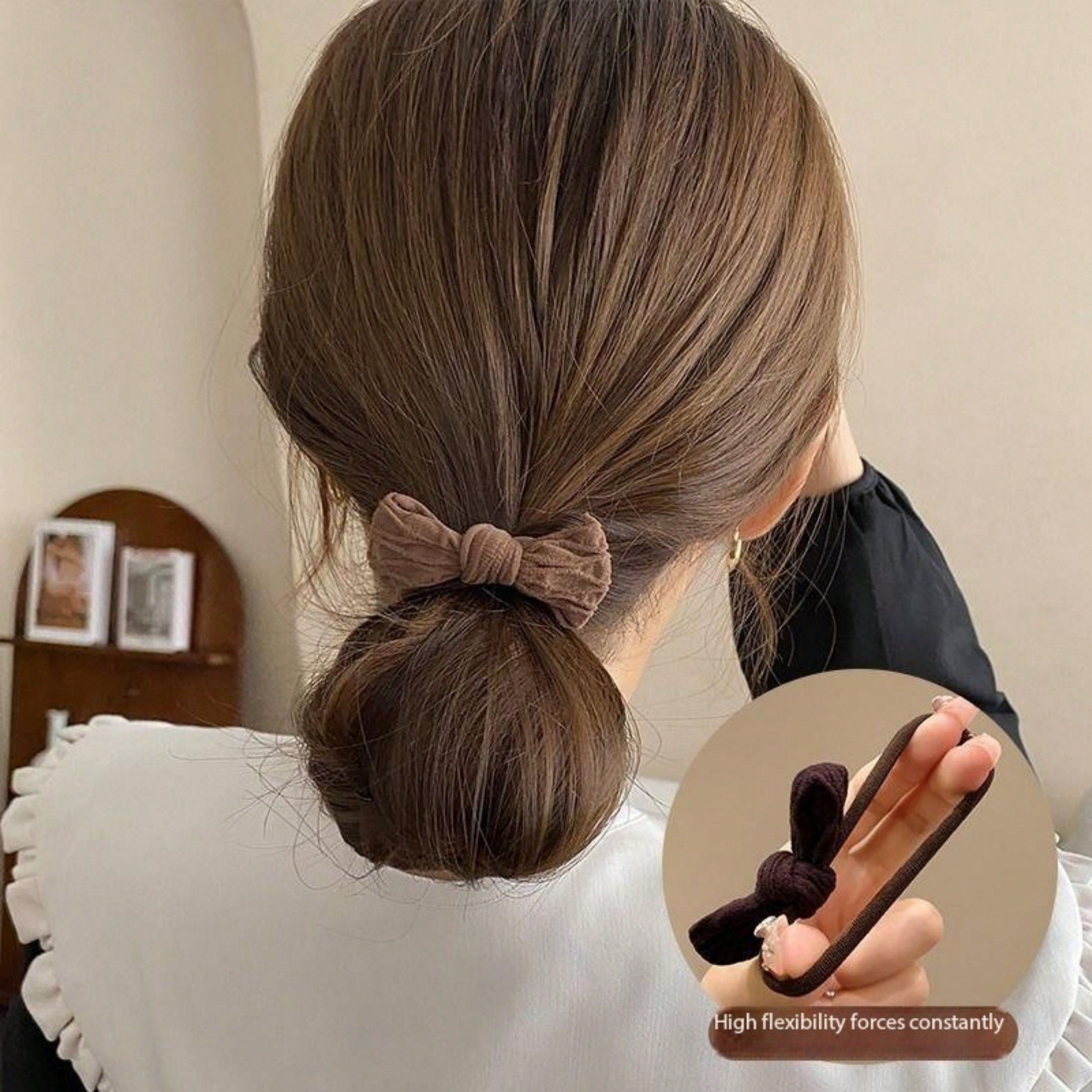 10 Pieces/Set High Elasticity Bow Hair Scrunchies, Suitable For Women & Girls, Seamless Thickened Black Hair Ties, Elastic Hair Bands, Hair-Friendly, Ponytail Holders, Hair Elastics
